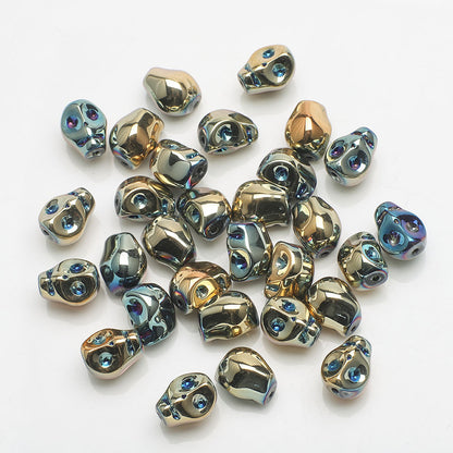 Electroplated Skull Head Glass Beads 8mm x 10mm Iridescent 30pcs 11