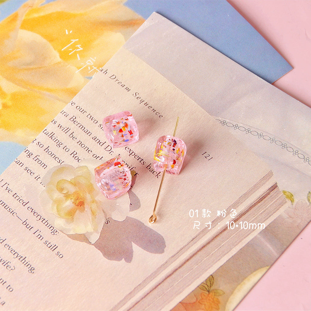 Lampwork Glass Beads Cube 10mm Blooming Colors Glossy 10pcs 6