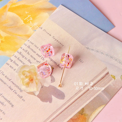 Lampwork Glass Beads Cube 10mm Blooming Colors Glossy 10pcs 6