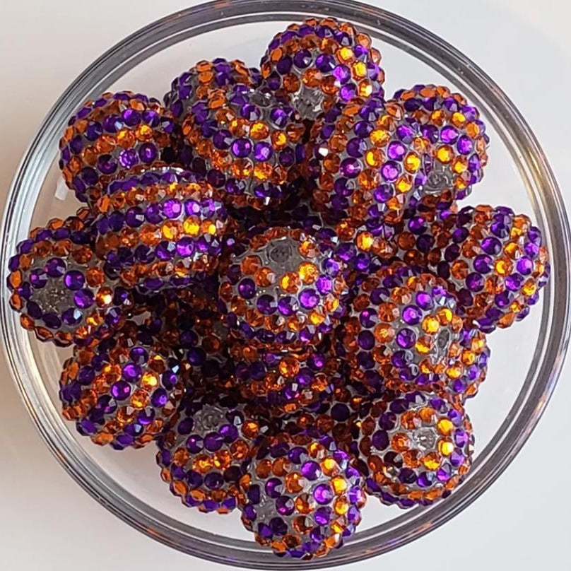 Striped Bubblegum Beads 16-22mm Halloween Dark Purple Orange 5pcs