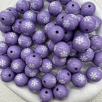 Printed Bubblegum Beads 20mm Pastel Purple Snowflake Pattern 10pcs