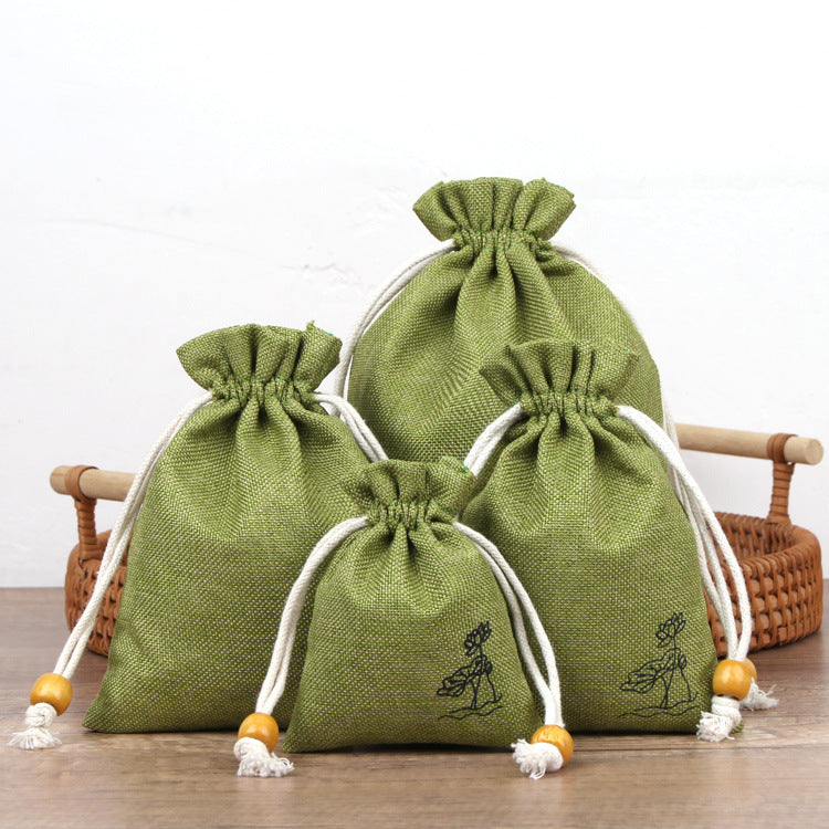 Cotton Linen Drawstring Bags Colorful Lotus Print 8x10-12x15cm 2pcs 14