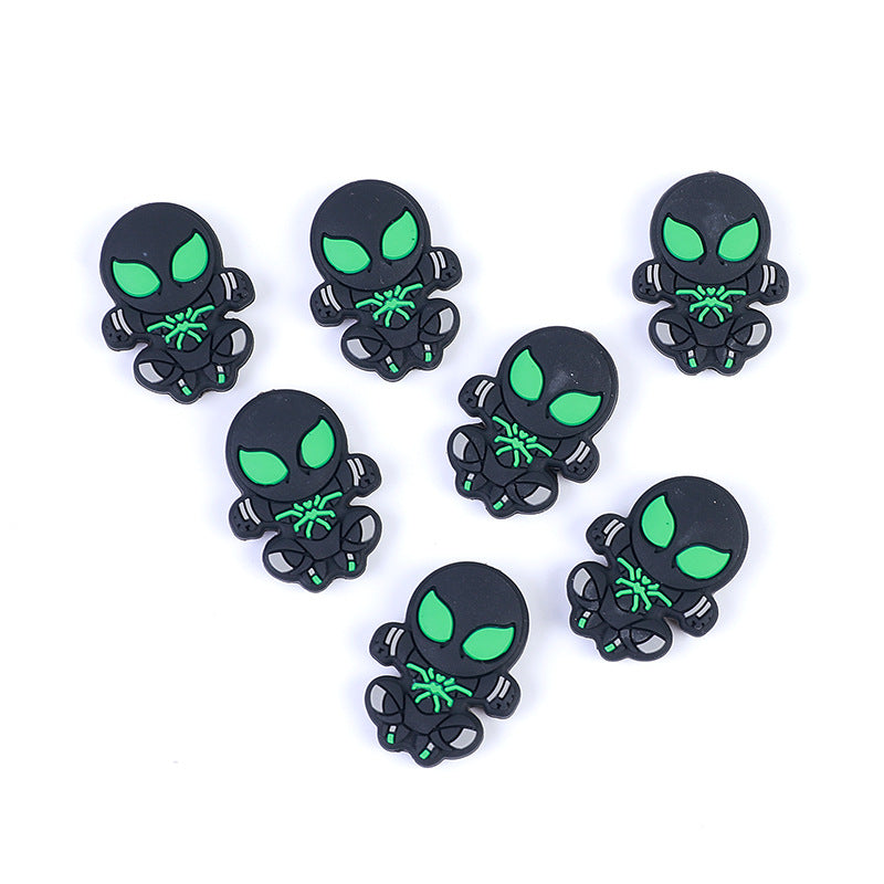 Silicone Focal Beads Spiderman Black Spider Neon Green 10pcs 4