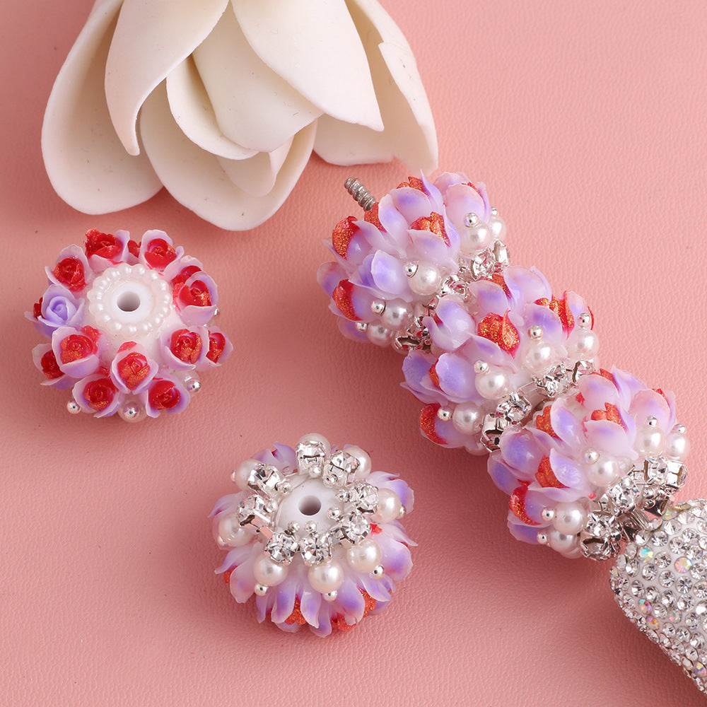 Flower Tiered Ball Resin Beads 22mm Vintage Pearl Accent 5pcs 14