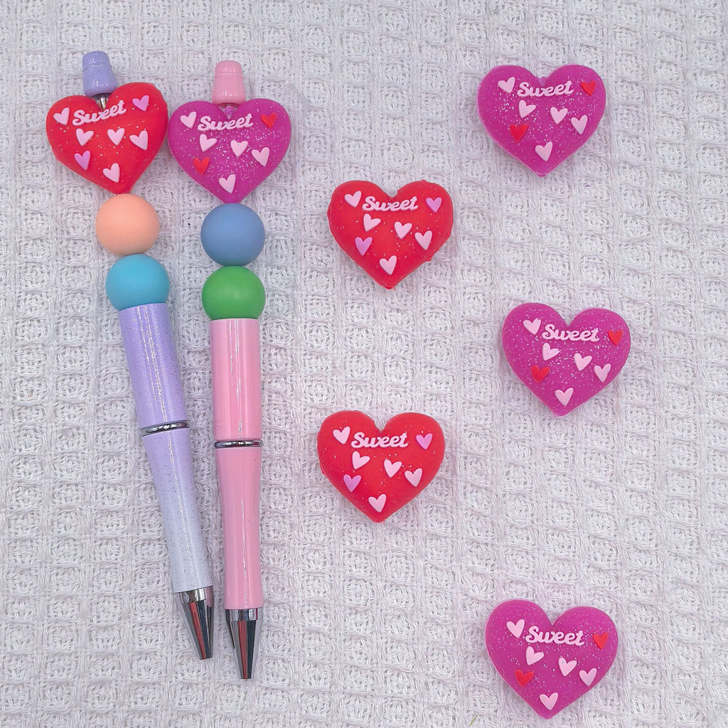 Silicone 3D Focal Beads Valentine Love Heart Raised Sweet Script 20pcs 4