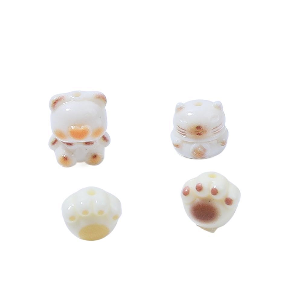 Cute Kitten and Paws Resin Beads Irregular Shape Multicolor 3pcs 5