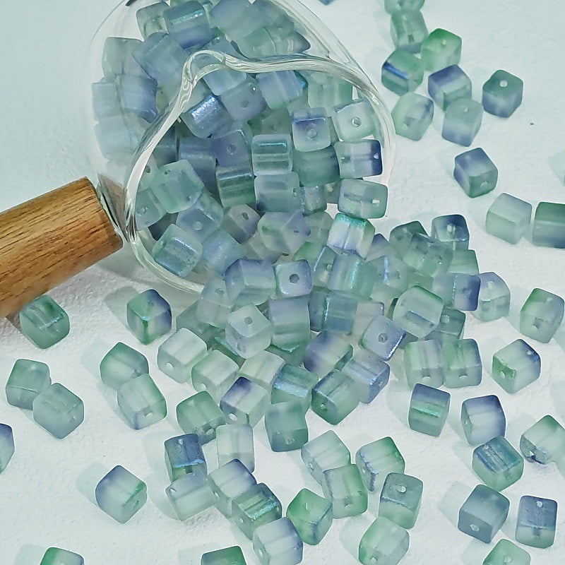 Transparent Sugar Cube Glass Beads 7mm Frosted Pastel 50pcs 19