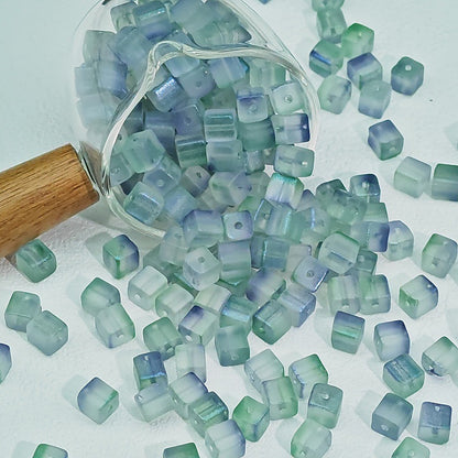 Transparent Sugar Cube Glass Beads 7mm Frosted Pastel 50pcs 19