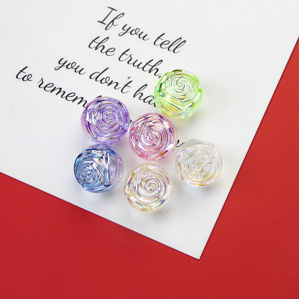 Transparent Rose Acrylic Round Beads 15x16mm Swirling Floral 20pcs 6