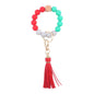 Silicone Beaded Wristlet Keychain with PU Tassel and Wood Accent 20