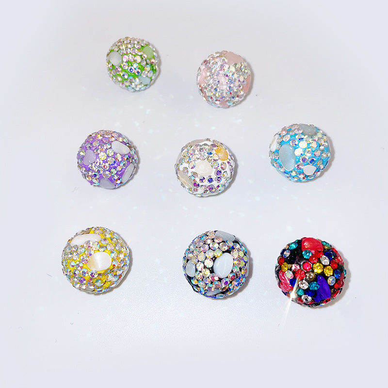 Natural Shell Embeded Rhinestone Bubblegum Ball Rhinestone Beads 16mm 10pcs 5