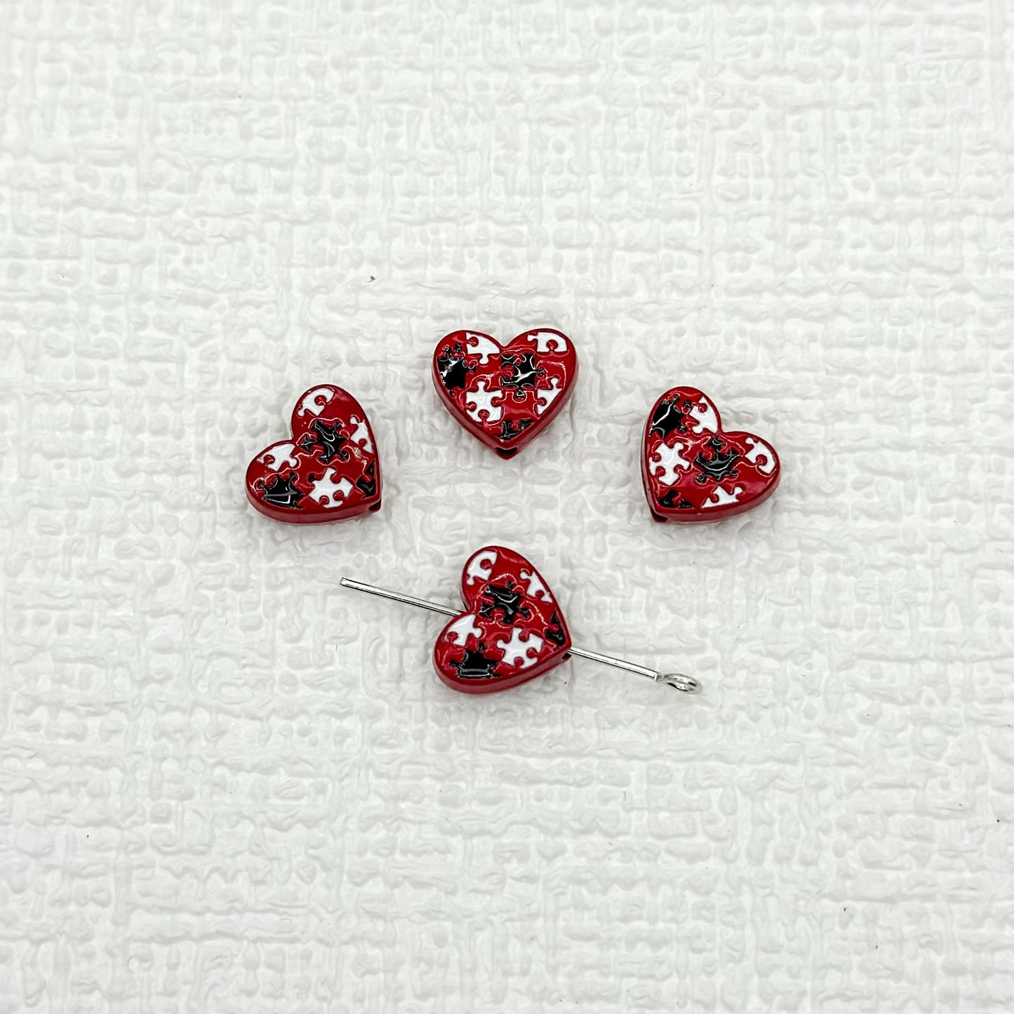 Heart Metal Beads 12mm Baking Painted Puzzle Pattern Enamel 10pcs 15