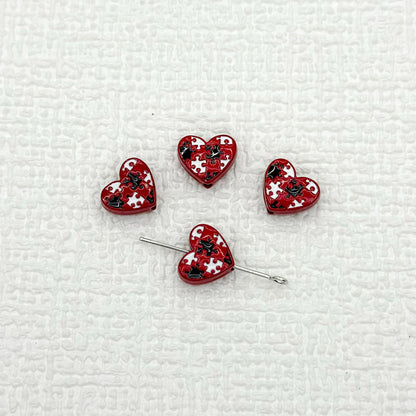 Heart Metal Beads 12mm Baking Painted Puzzle Pattern Enamel 10pcs 15