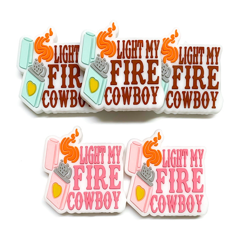 Silicone Focal Beads Lighter Light My Fire Text 20pcs 3