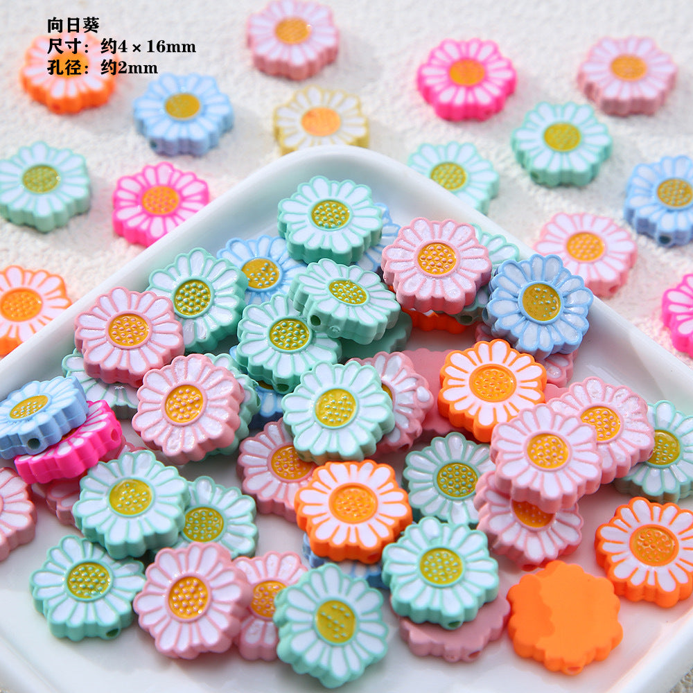 Hand Painted Acrylic Beads Smiley Sunflower Enamel Mixed 10pcs 7