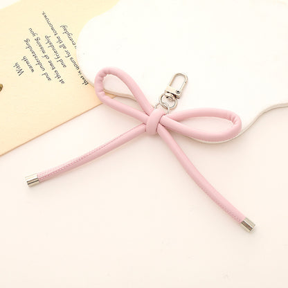 Colorful PU Leather Bow Keychain with Silver Tone Metal 3pcs 16