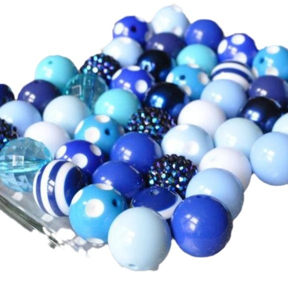 Bubblegum Beads 20mm Blue White Teal Polka Dot Chunky Mix 50pcs 3