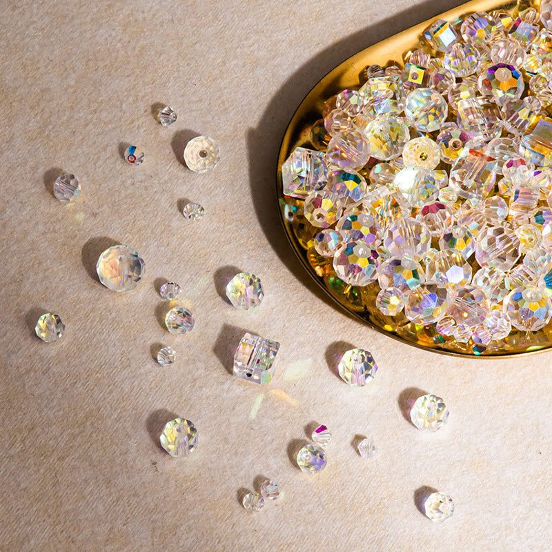 Electroplated Faceted Glass Beads 4-10mm Aurora AB Double-Sided Colors