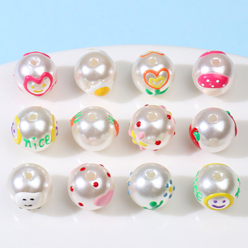 Hand Painted Acrylic Beads 12mm Enamel Cartoon Motifs 10pcs 3