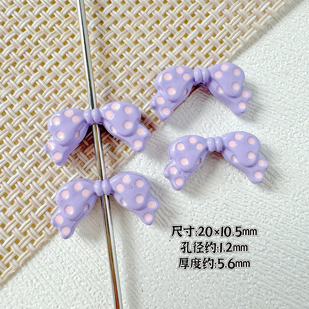 Dotted Bow Metal Beads 20mm Rhinestone Embedded Bow Metal Beads 26mm Painted 10pcs 9