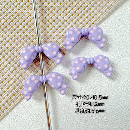 Dotted Bow Metal Beads 20mm Rhinestone Embedded Bow Metal Beads 26mm Painted 10pcs 9
