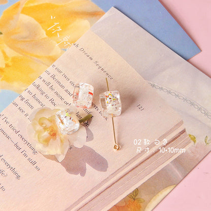 Lampwork Glass Beads Cube 10mm Blooming Colors Glossy 10pcs 7