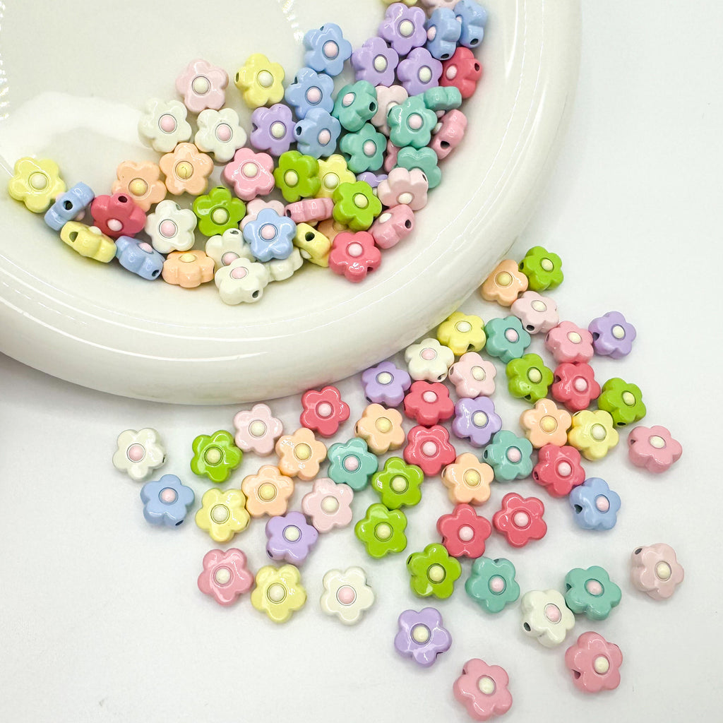 Flower Metal Beads 10mm Baking Painted Cream Two-Color Alloy 20pcs 4