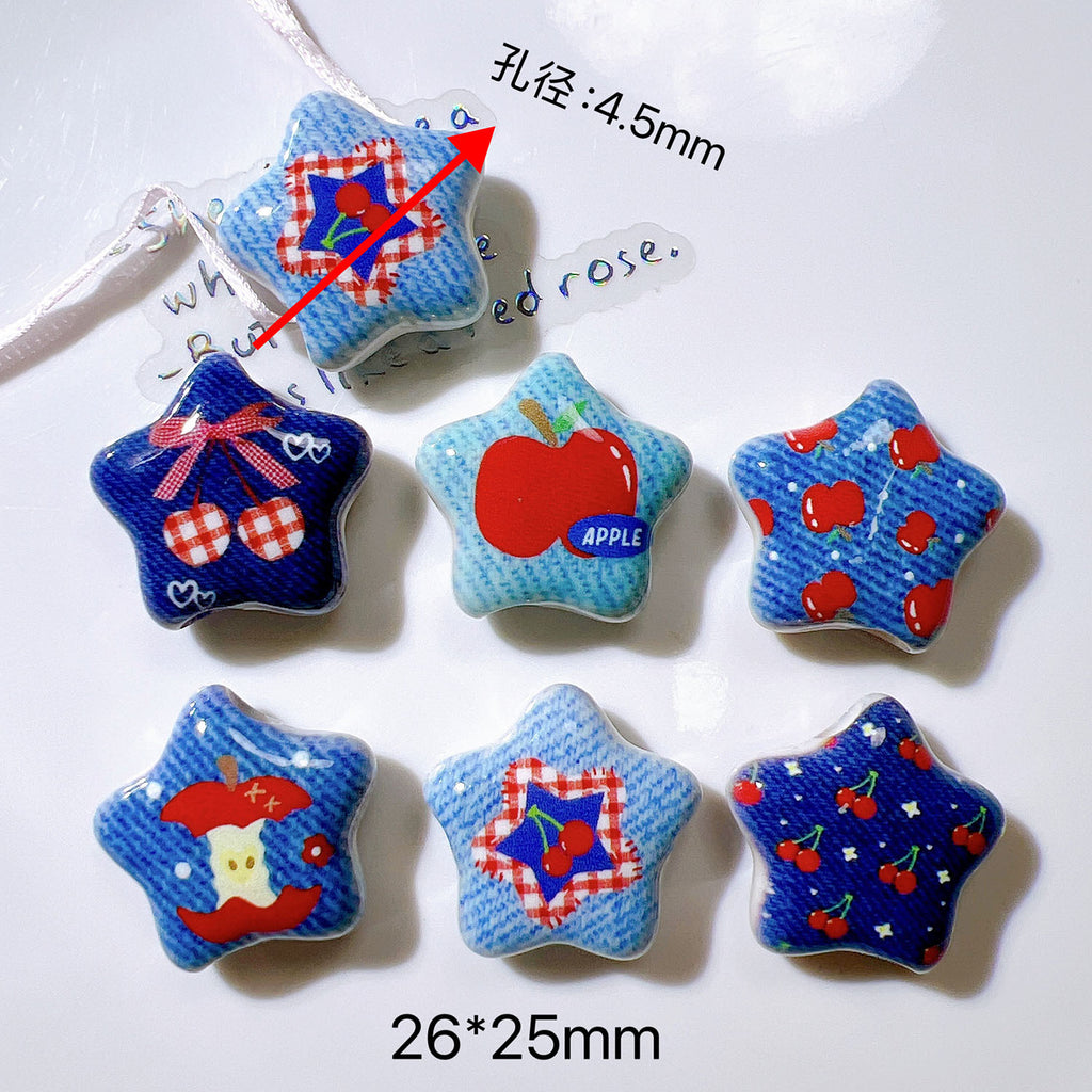 Denim Blue Star Acrylic Beads 26mm Glossy Red Accents 10pcs 2