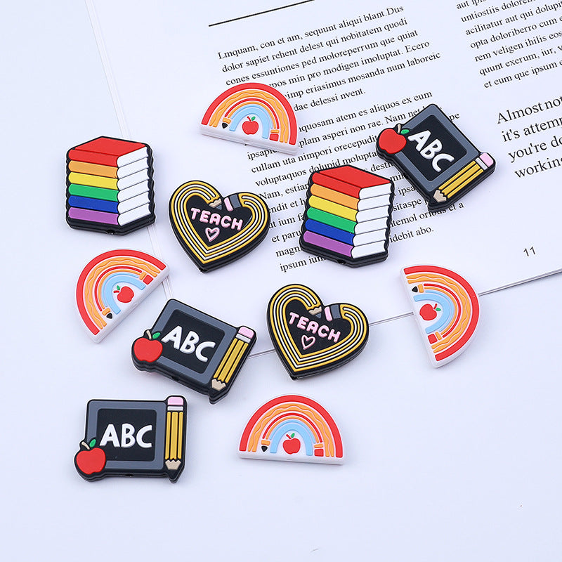 Silicone Focal Beads Teach ABC Blackboard Pencil Heart 20pcs 4