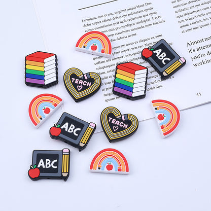 Silicone Focal Beads Teach ABC Blackboard Pencil Heart 20pcs 4