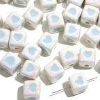 Plating Heart Acrylic Square Beads 12mm Glossy Two-Color 50pcs 4
