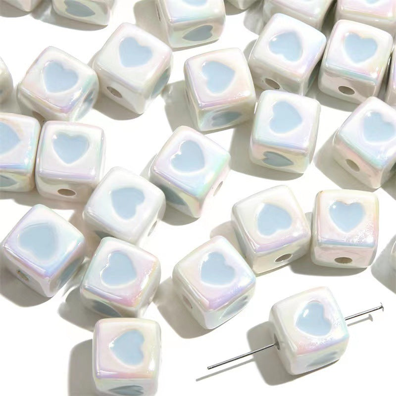 Plating Heart Acrylic Square Beads 12mm Glossy Two-Color 50pcs 4