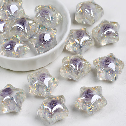 Glitter Rose Star Resin Beads 22mm Sparkle Mixed Colors 10pcs 18
