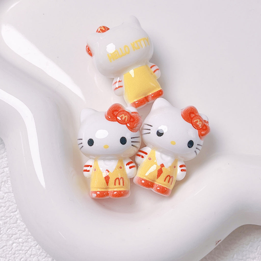3D Painted Acrylic Beads 26mm Sun Kissed Hello KT Character 5pcs 2