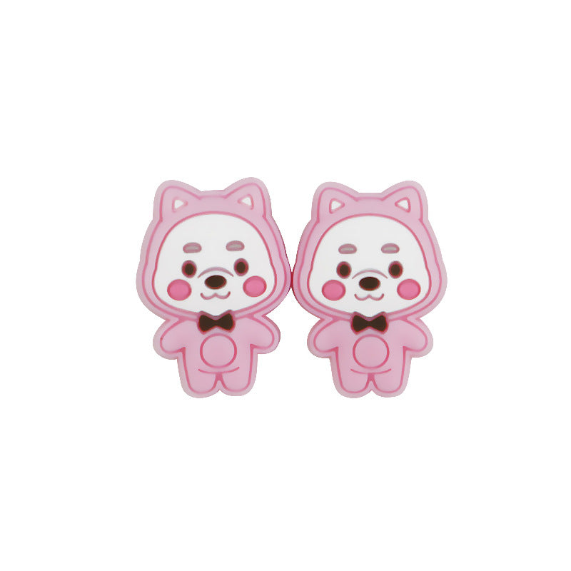 Silicone Focal Beads Little Bear Rosy Cheeks Bow Tie 20pcs 6