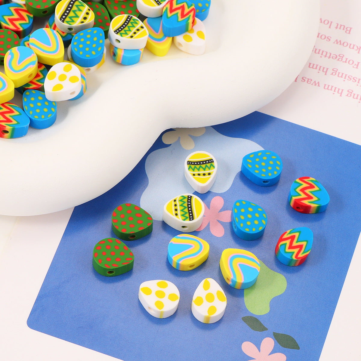 Easter Egg Clay Beads 10mm Colorful Pattern Polymer 100pcs 2