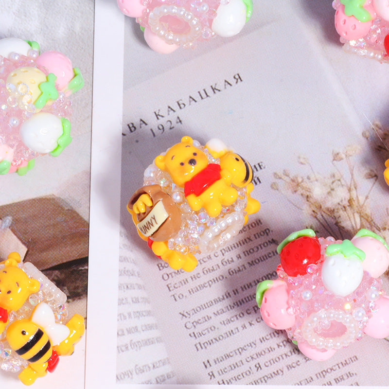 Honey Winnie Acrylic Beads 23mm Rhinestone Painted 6pcs 4