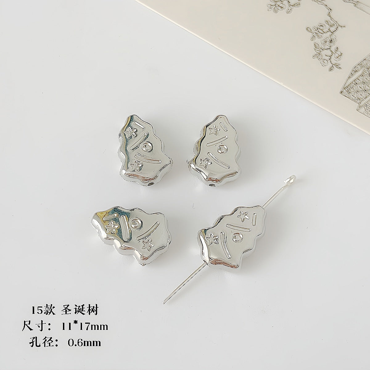 Christmas Tree Heart Acrylic Beads Silver Faceted CCB Plastic 15