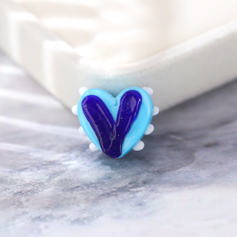 Lampwork Glass Beads Heart 14x17mm Hand Painted Two Tone Dotted 25pcs 7