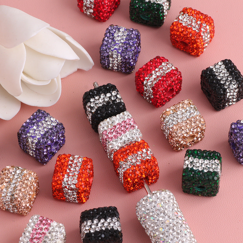 Polymer Clay Cube Rhinestone Beads 24mm Waistline Sparkle 5pcs 3