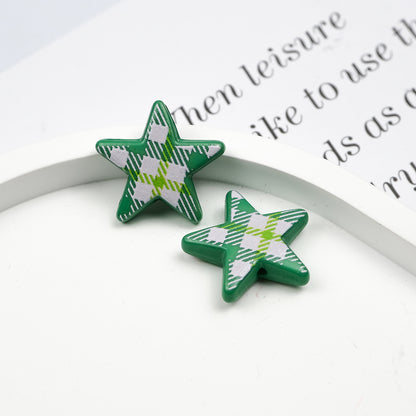 Grid Pattern Printed Star Acrylic Beads 21mm Multicolor 20pcs 5