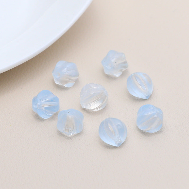 Czech Glass Beads Ribbed Vintage Style 8mm Transparent Pastel 10pcs 7