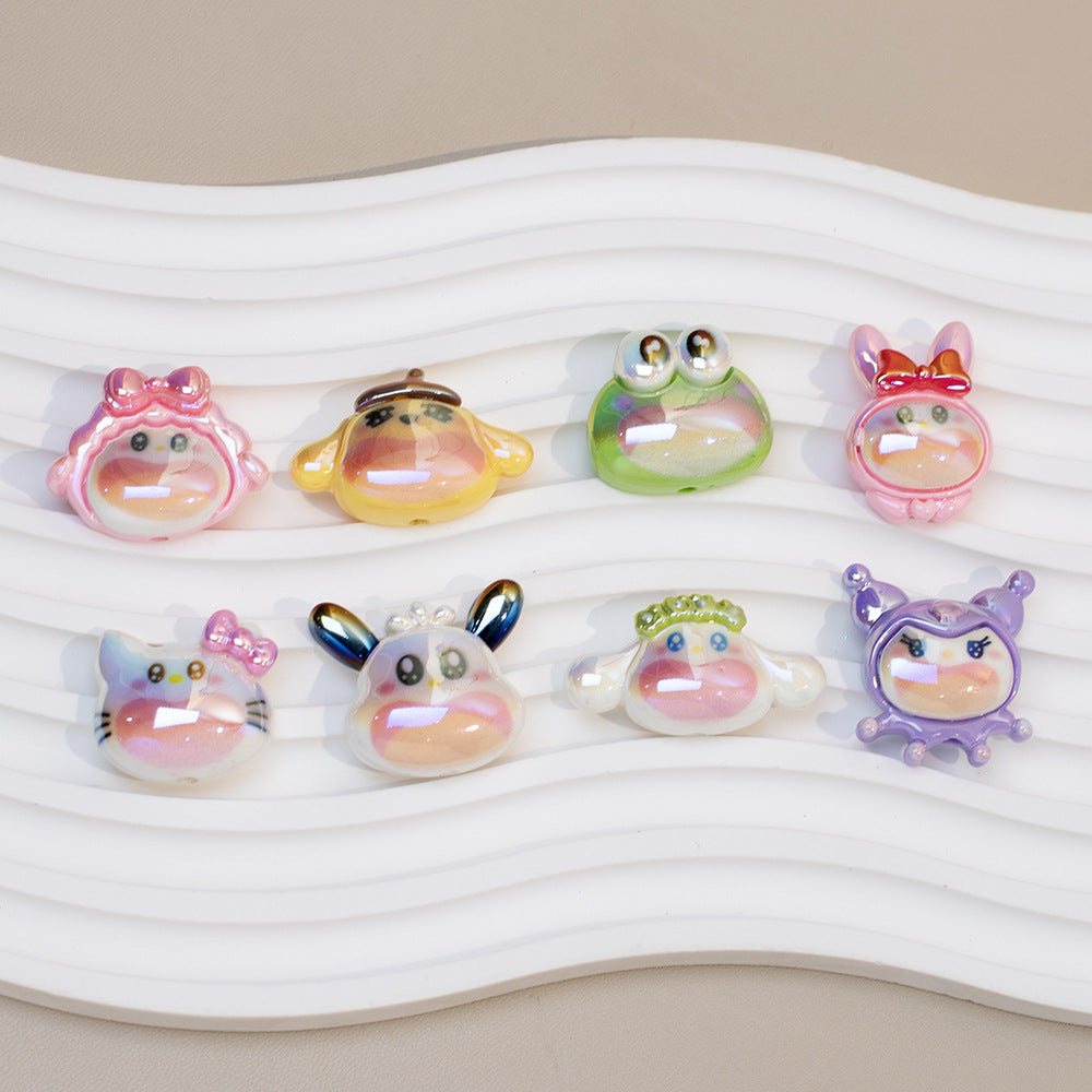 Plating Resin Character Beads Glossy Pastel Tones Big Mouth 10pcs 2