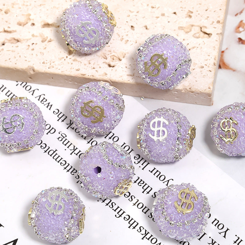 Dollar Bill Ball Rhinestone Beads 19mm Clustered Stones 5pcs 8