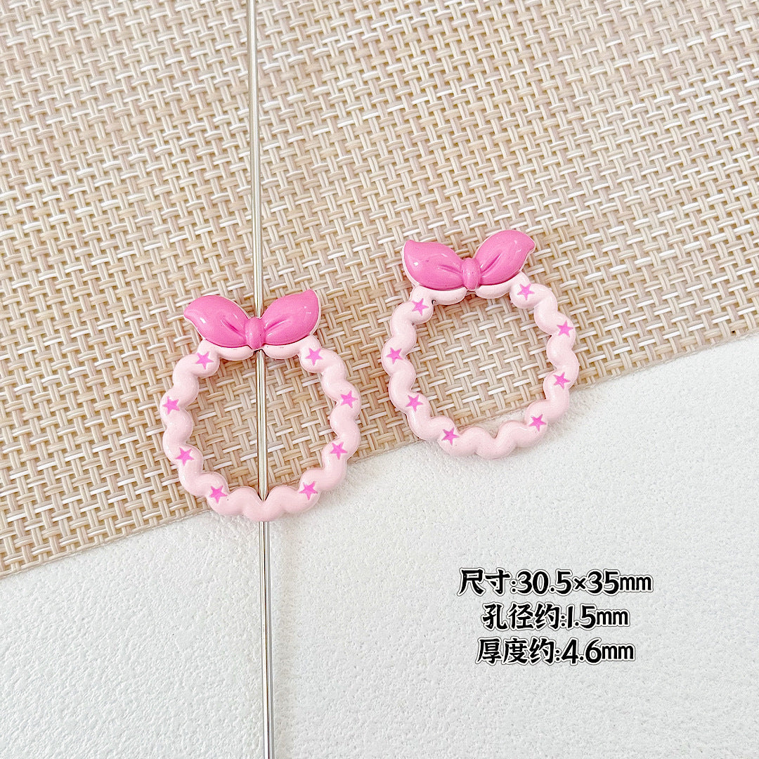 Bow and Star Metal Beads 34mm Painted Pastel Colors 5pcs 14