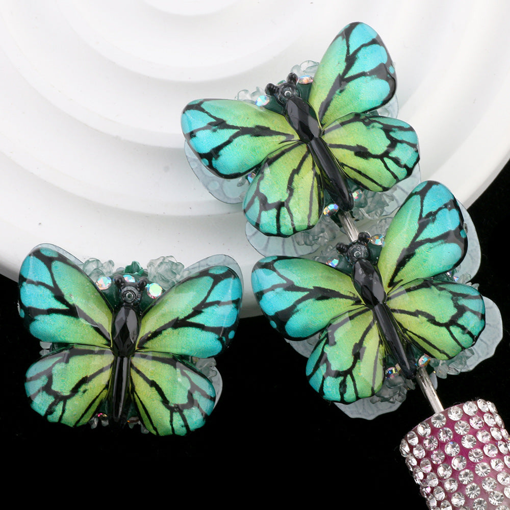 Vintage Radiant Butterfly Resin Beads 35mm Detailed Colorful 2pcs 12