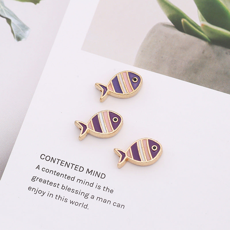 Small Fish Metal Beads 16mm Striped Enamel Gold Outline 20pcs 6