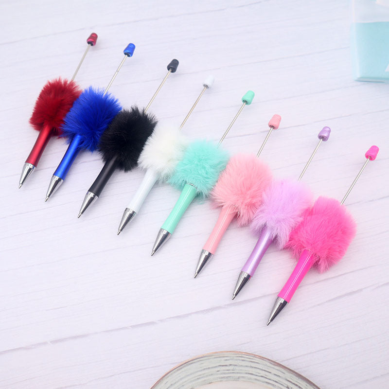 Beadable Pen Plush Pastel Color Soft Pom-Pom Ballpoint Pen 2
