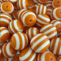 Striped Bubblegum Beads 20mm Chunky Orange White Resin 10pcs