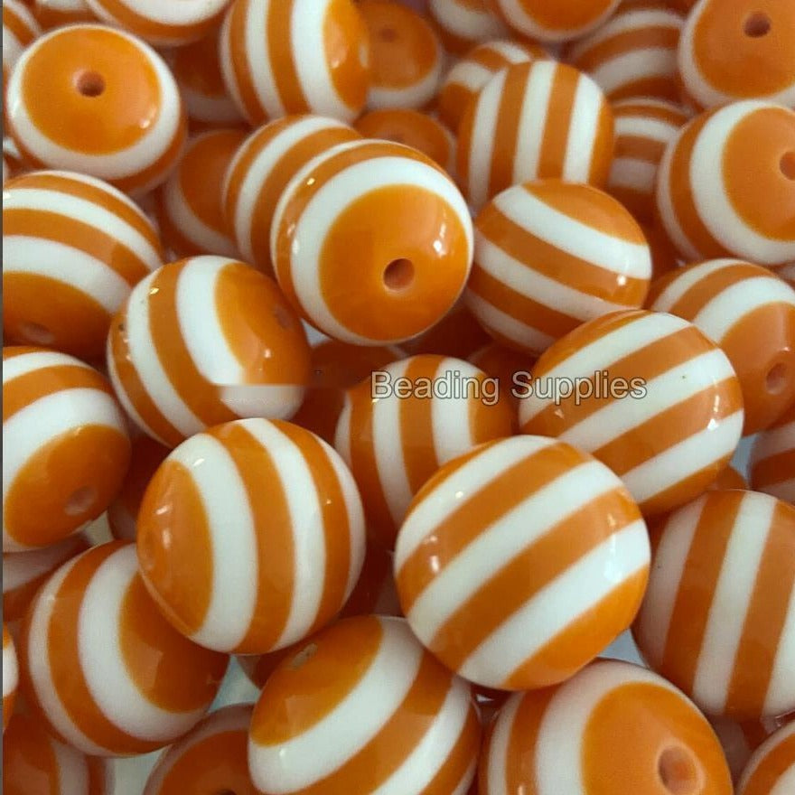 Striped Bubblegum Beads 20mm Chunky Orange White Resin 10pcs